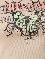 Crop Tişört Dik Yaka Kısa Kollu Baskılı