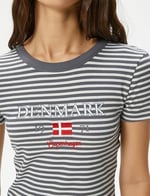 Crop Tişört Ribanalı Slim Fit İşleme Detaylı Kısa Kollu Bisiklet Yaka