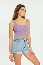 crop top kalın askılı kaşkorse fitilli kısa kadın atlet
