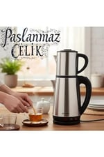 Crwn Elektrikli Çay Makinesi Çelik Çaydanlık Takımı Su Isıtıcı Türk Çayı 1800W