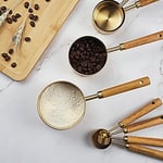 Cuteefun Ölçüm kabı ve ölçüm tüpü, 8 adet, ahşap sap, metrik ve ABD ölçülerinde, birinci sınıf paslanmaz çelik, altın cilalı, kuru ve sıvı ölçüm kabı, pişirme ve pişirme için