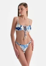 Dagi Tak Çık Kaplı Sabit Askılı Bralet Bikini Üstü Beyaz Mavi, 24SW82063ST