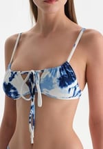 Dagi Tak Çık Kaplı Sabit Askılı Bralet Bikini Üstü Beyaz Mavi, 24SW82063ST