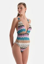 Dagi Tak Çık Kaplı Sabit Askılı Missoni Baskılı Balensiz Mayo, 24SW85032GB