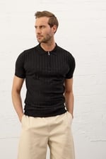 Danger Erkek Fermuarlı Slim-fit Kalıp Polo Yaka Ince Triko T-shirt - 5011DNGR