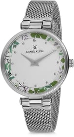 Daniel Klein DK02322F-05 Gümüş Çiçekli Kadın Kol Saati,3 Atm Su Geçirmez Özellikli, Hasır Bayan Kol Saati, Otomatik Kadın Saatler