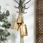 Deco 79 Dekoratif metal inek çanı, Tibet esintili, meditasyon, asmak için jüt halatlı, 3 adet, 25,4 cm, 20,3 cm, 15,2 cm yüksekliğinde, altın rengi