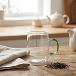 Deconox 1 Adet Borosilikat Cam Kupa (380 ml) - 3 Farklı Renkli Isıya Dayanıklı Şeffaf Çay ve Kahve Fincanı Şık Kulplu Minimalist Kupa Bardak (Asorti)