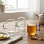 Deconox 1 Adet Borosilikat Cam Kupa (380 ml) - 3 Farklı Renkli Isıya Dayanıklı Şeffaf Çay ve Kahve Fincanı Şık Kulplu Minimalist Kupa Bardak (Asorti)