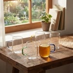 Deconox 1 Adet Borosilikat Cam Kupa (380 ml) - 3 Farklı Renkli Isıya Dayanıklı Şeffaf Çay ve Kahve Fincanı Şık Kulplu Minimalist Kupa Bardak (Asorti)