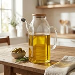 Deconox 1000ml Bambu Kapaklı Cam Yağlık ve Sirkelik – Dayanıklı ve Şeffaf Sıvı & Mutfak İçin Hassas Sıvı Ölçüm ve Saklama Çözümü 1000ml - Cam Sürahi Sıvı Ölçü Kabı