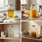 Deconox 1000ml Bambu Kapaklı Cam Yağlık ve Sirkelik – Dayanıklı ve Şeffaf Sıvı & Mutfak İçin Hassas Sıvı Ölçüm ve Saklama Çözümü 1000ml - Cam Sürahi Sıvı Ölçü Kabı