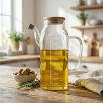 Deconox 1000ml Bambu Kapaklı Cam Yağlık ve Sirkelik – Dayanıklı ve Şeffaf Sıvı & Mutfak İçin Hassas Sıvı Ölçüm ve Saklama Çözümü 1000ml - Cam Sürahi Sıvı Ölçü Kabı