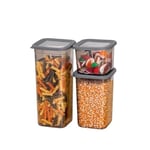 Deconox 12'li 3 Boy Set Sızdırmaz Kapaklı Kare Erzak Saklama Kabı 650Ml - 1300Ml - 1900Ml Kare Erzak Saklama Kabı Antrasit (768)