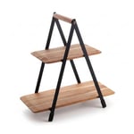 Deconox 2 Katlı Akasya Ahşap Sunum Standı - Silikon Kaplamalı Siyah Metal Gövdeli Meyvelik Kurabiyelik Kahve Köşesi ve Mutfak Banyo Düzenleyici Organizer (16 x 26.5 x 34 cm)