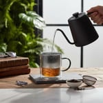 Deconox 250 ml Çift Cidarlı Borosilikat Cam Kupa - Antrasit Detaylı, Dikey Çizgili Isıya Dayanıklı Kahve ve Çay Bardağı