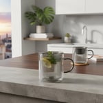 Deconox 250 ml Çift Cidarlı Borosilikat Cam Kupa - Antrasit Detaylı, Dikey Çizgili Isıya Dayanıklı Kahve ve Çay Bardağı