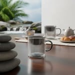Deconox 250 ml Çift Cidarlı Borosilikat Cam Kupa - Antrasit Detaylı, Dikey Çizgili Isıya Dayanıklı Kahve ve Çay Bardağı
