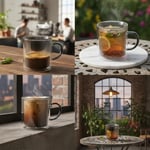 Deconox 250 ml Çift Cidarlı Borosilikat Cam Kupa - Antrasit Detaylı, Dikey Çizgili Isıya Dayanıklı Kahve ve Çay Bardağı