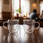 Deconox 2'li Çift Cidarlı Borosilikat Cam Fincan Seti - 100 ml Espresso ve Türk Kahvesi Bardağı - Isıya Dayanıklı El Yakmayan Modern Tasarım (2 Adet)