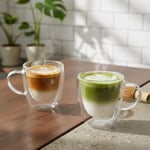 Deconox 2'li Çift Cidarlı Borosilikat Cam Fincan Seti - 100 ml Espresso ve Türk Kahvesi Bardağı - Isıya Dayanıklı El Yakmayan Modern Tasarım (2 Adet)