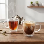 Deconox 2'li Çift Cidarlı Borosilikat Cam Fincan Seti - 100 ml Espresso ve Türk Kahvesi Bardağı - Isıya Dayanıklı El Yakmayan Modern Tasarım (2 Adet)