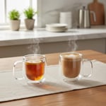 Deconox 2'li Çift Cidarlı Cam Fincan Seti - 100 ml Isıya Dayanıklı Espresso ve Türk Kahvesi Bardağı - El Yakmayan Modern Sunum (2 Adet)