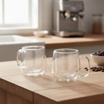 Deconox 2'li Çift Cidarlı Cam Fincan Seti - 100 ml Isıya Dayanıklı Espresso ve Türk Kahvesi Bardağı - El Yakmayan Modern Sunum (2 Adet)