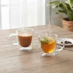 Deconox 2'li Çift Cidarlı Kulplu Cam Fincan Seti - 100 ml Isıya Dayanıklı Espresso ve Türk Kahvesi Bardağı - El Yakmayan Modern Tasarım (2 Adet)