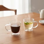 Deconox 2'li Çift Cidarlı Kulplu Cam Fincan Seti - 100 ml Isıya Dayanıklı Espresso ve Türk Kahvesi Bardağı - El Yakmayan Modern Tasarım (2 Adet)