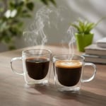 Deconox 2'li Çift Cidarlı Kulplu Cam Fincan Seti - 100 ml Isıya Dayanıklı Espresso ve Türk Kahvesi Bardağı - El Yakmayan Modern Tasarım (2 Adet)