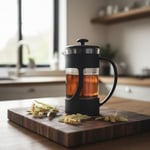 Deconox 350 ml French Press Filtre Kahve ve Bitki Çayı Demleme Kupası | Metal Filtreli, Isıya Dayanıklı, Portatif Siyah Demlik| İÇ HAZNE SERT KRİSTAL MİKADANDIR CAM DEĞİLDİR