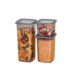 Deconox 3'lü Set Sızdırmaz Kapaklı Kare Erzak Saklama Kabı 650Ml - 1300Ml - 1900Ml Antrasit