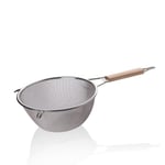 Deconox Ahşap Saplı Paslanmaz Çelik Süzgeç, Orta Boy Metal Süzgeç 21 * 9.5 Cm Estetik ve Dayanıklı Ahşap Saplı Paslanmaz Çelik Süzgeç ASS22