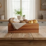 Deconox Akasya Ağacı Ekmeklik & Çok Amaçlı Organizer Kutu – 25x14x8 cm El Yapımı Doğal Ahşap Servis Tepsisi | Mutfak, Banyo, Ofis ve Ev Düzenleyici Kutu | Kulplu Dekoratif Ahşap Kutu