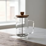 Deconox Akasya Ahşap Kapaklı Borosilikat Cam French Press - Ölçü Çizgili Kahve ve Çay Demliği (350ml ve 600ml Boy Seçenekli) (600ML)