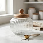 Deconox Akasya Ahşap Kapaklı Borosilikat Cam Kavanoz - Vakumlu Contalı Hava Sızdırmaz Erzak Saklama Kabı (950 ml, 1200 ml, 1500 ml Boy Seçenekli) (1500ML)