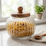 Deconox Akasya Ahşap Kapaklı Borosilikat Cam Kavanoz - Vakumlu Contalı Hava Sızdırmaz Erzak Saklama Kabı (950 ml, 1200 ml, 1500 ml Boy Seçenekli) (1500ML)