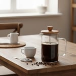 Deconox Akasya Ahşap Kapaklı Borosilikat Cam French Press - Ölçü Çizgili Kahve ve Çay Demliği (350ml ve 600ml Boy Seçenekli) (600ML)