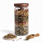 Deconox Akasya Kapaklı Çizgili Cam Kavanoz (1000ml /1 Litre) | Hava Geçirmez, Modern Fitilli Tasarım Gıda Saklama Kabı | Kahve, Çay, Kuruyemiş ve Bakliyat Kavanozu (9x20cm)