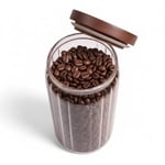 Deconox Akasya Kapaklı Çizgili Cam Kavanoz (1000ml /1 Litre) | Hava Geçirmez, Modern Fitilli Tasarım Gıda Saklama Kabı | Kahve, Çay, Kuruyemiş ve Bakliyat Kavanozu (9x20cm)