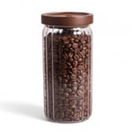 Deconox Akasya Kapaklı Çizgili Cam Kavanoz (1000ml /1 Litre) | Hava Geçirmez, Modern Fitilli Tasarım Gıda Saklama Kabı | Kahve, Çay, Kuruyemiş ve Bakliyat Kavanozu (9x20cm)