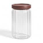 Deconox Akasya Kapaklı Çizgili Cam Kavanoz (750 ml) | Hava Geçirmez, Modern Fitilli Tasarım Gıda Saklama Kabı | Bakliyat, Kahve, Çay ve Kuruyemiş Kavanozu (9x15 cm)