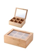 Deconox Bambu 6 Bölmeli Çay Kutusu -%100 Orjinal Bambu Mıknatıslı Kapak 21x16,5 x7cm