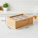 Deconox Bambu 6 Bölmeli Çay Kutusu -%100 Orjinal Bambu Mıknatıslı Kapak 21x16,5 x7cm