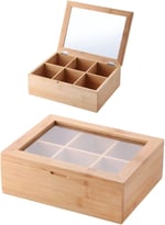 Deconox Bambu 6 Bölmeli Çay Kutusu -%100 Orjinal Bambu Mıknatıslı Kapak 21x16,5 x7cm