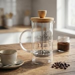 Deconox Bambu Kapaklı French Press 350 ml – Borosilikat Cam Bitki Çayı ve Filtre Kahve Demleme Ekipmanı, Paslanmaz Çelik Filtreli Kişisel Kupa Boy