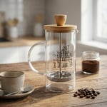Deconox Bambu Kapaklı French Press 350 ml – Borosilikat Cam Bitki Çayı ve Filtre Kahve Demleme Ekipmanı, Paslanmaz Çelik Filtreli Kişisel Kupa Boy