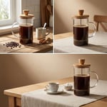 Deconox Bambu Kapaklı French Press 350 ml – Borosilikat Cam Bitki Çayı ve Filtre Kahve Demleme Ekipmanı, Paslanmaz Çelik Filtreli Kişisel Kupa Boy