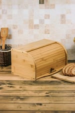 Deconox Bambu Lüks Panjur Kapaklı Büyük Ekmek Dolabı, Dolabı, Ekmek Sepeti Sandığı, Ekmeklik, Çok Amaçlı Bambu Kutu